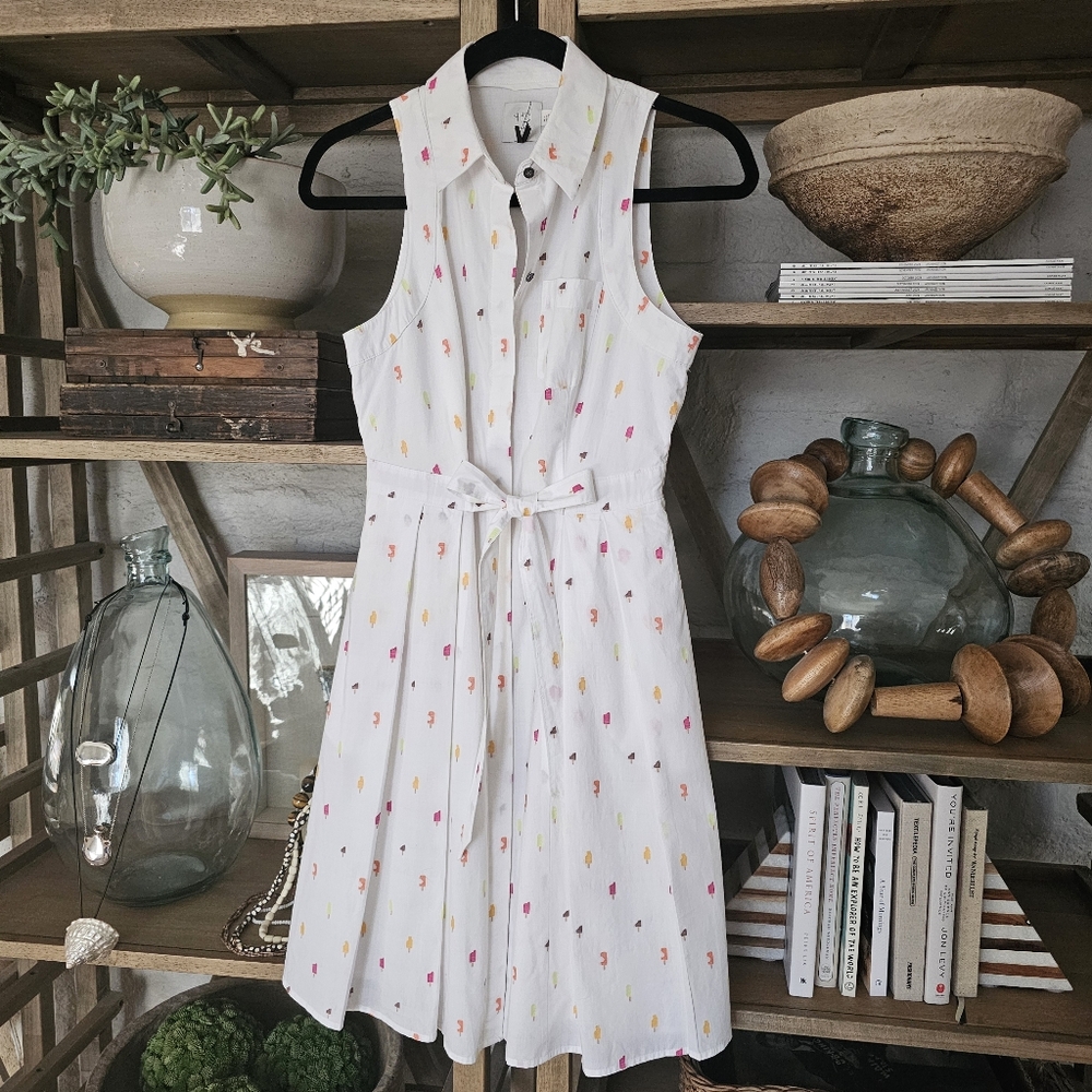 Anthropologie Printemps White Cotton Poplin Shirtdress with Popsicle Jacquard 2